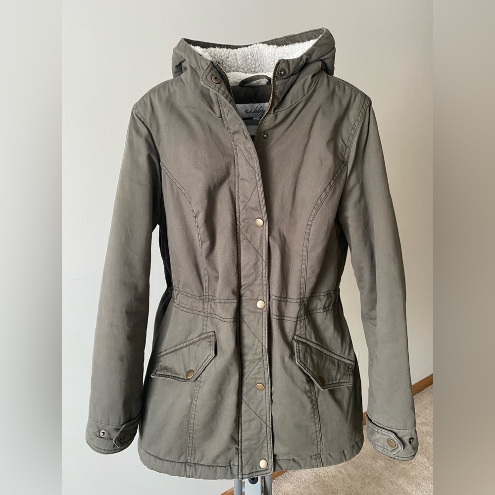 Sebby Cozy Sherpa Lined Cotton Twill Anorak Parka Jacket Coat Olive Army Green